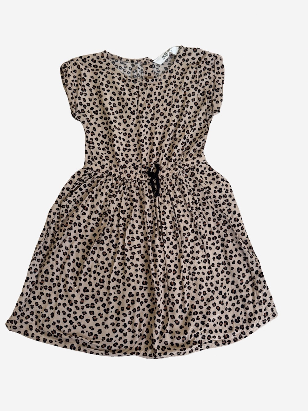 H&M Girls Beige Dress with Black Leopard Spot Print